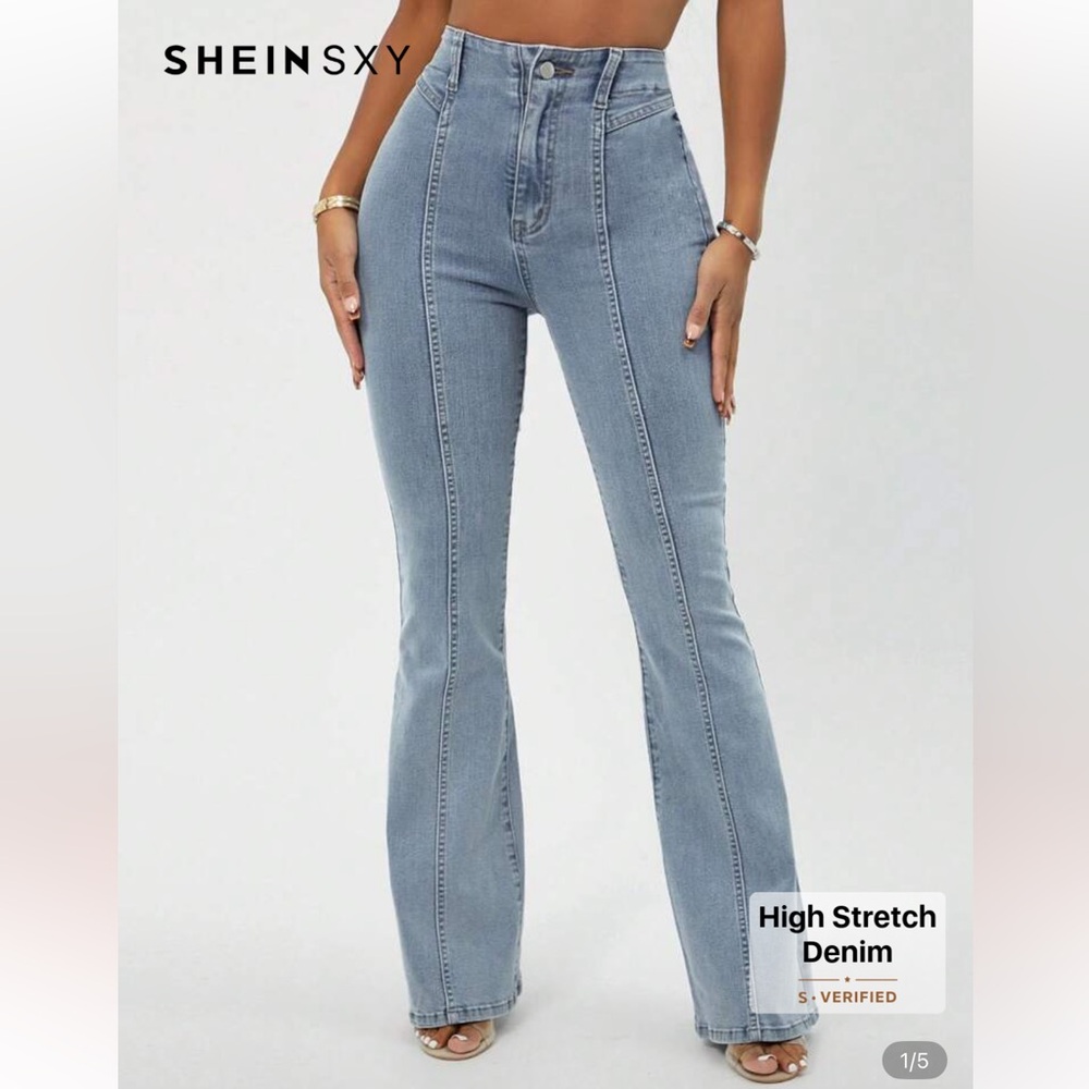 SHEIN Light Blue High-Rise Flare Jeans with Panel Seams